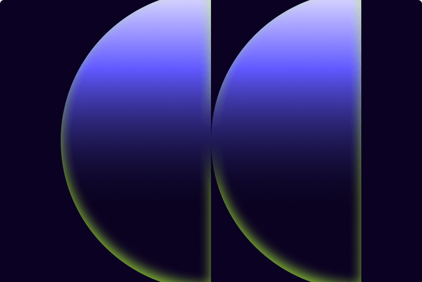 Two soft 3D semicircles aligned vertically side-by-side, creating a repeating pattern of glowing blue spheres with a lime green rim.