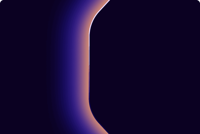 A dark, abstract figure-eight or peanut shape outlined by a vibrant orange and purple neon glow against a dark background.