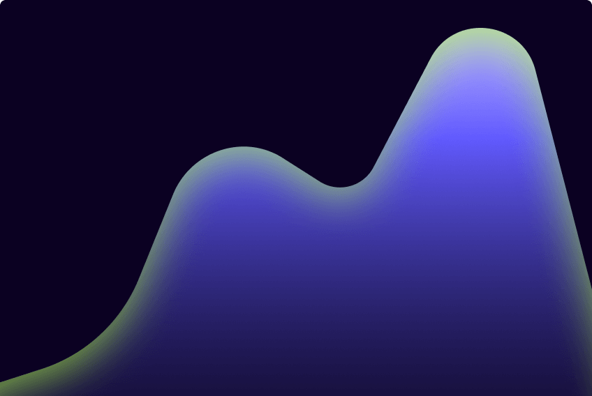 A smooth, 3D undulating wave or mountain-like silhouette that rises and falls, featuring a vibrant blue center and lime green highlights along the upper edge.