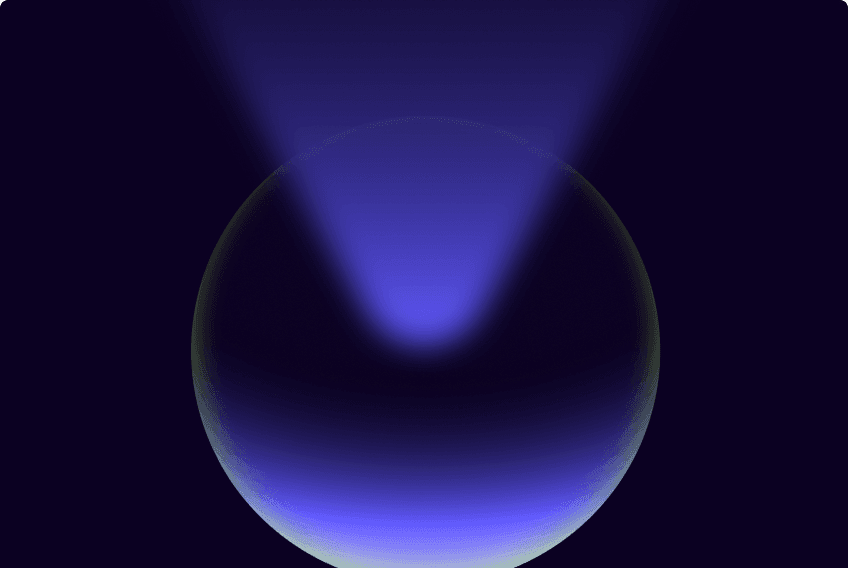 A soft blue sphere with a wide beam of light shining upward from its top, creating a spotlight effect.