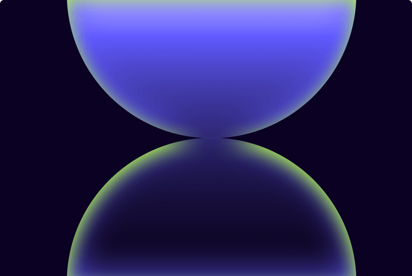 Two soft, glowing semi-spheres meeting in the center, resembling an abstract hourglass shape in blue and pale green.