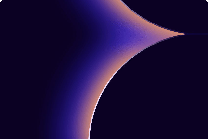 Two glowing orange and purple curves meeting at a central point, creating a sharp, star-like negative space.