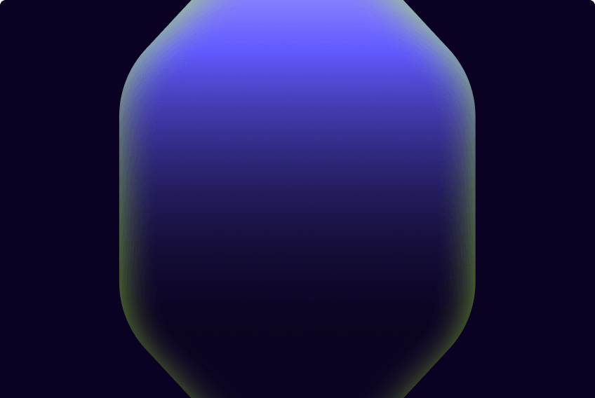 A soft, rounded 3D capsule or pill shape glowing with a blue center and lime green edges.