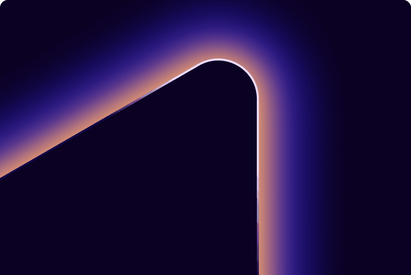 A dark, abstract figure-eight or peanut shape outlined by a vibrant orange and purple neon glow against a dark background.